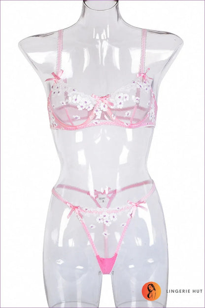 Discover Feminine Elegance With Our Floral Embroidery Sheer Bra Set. Intricate Embroidery On Sheer Mesh Cups,