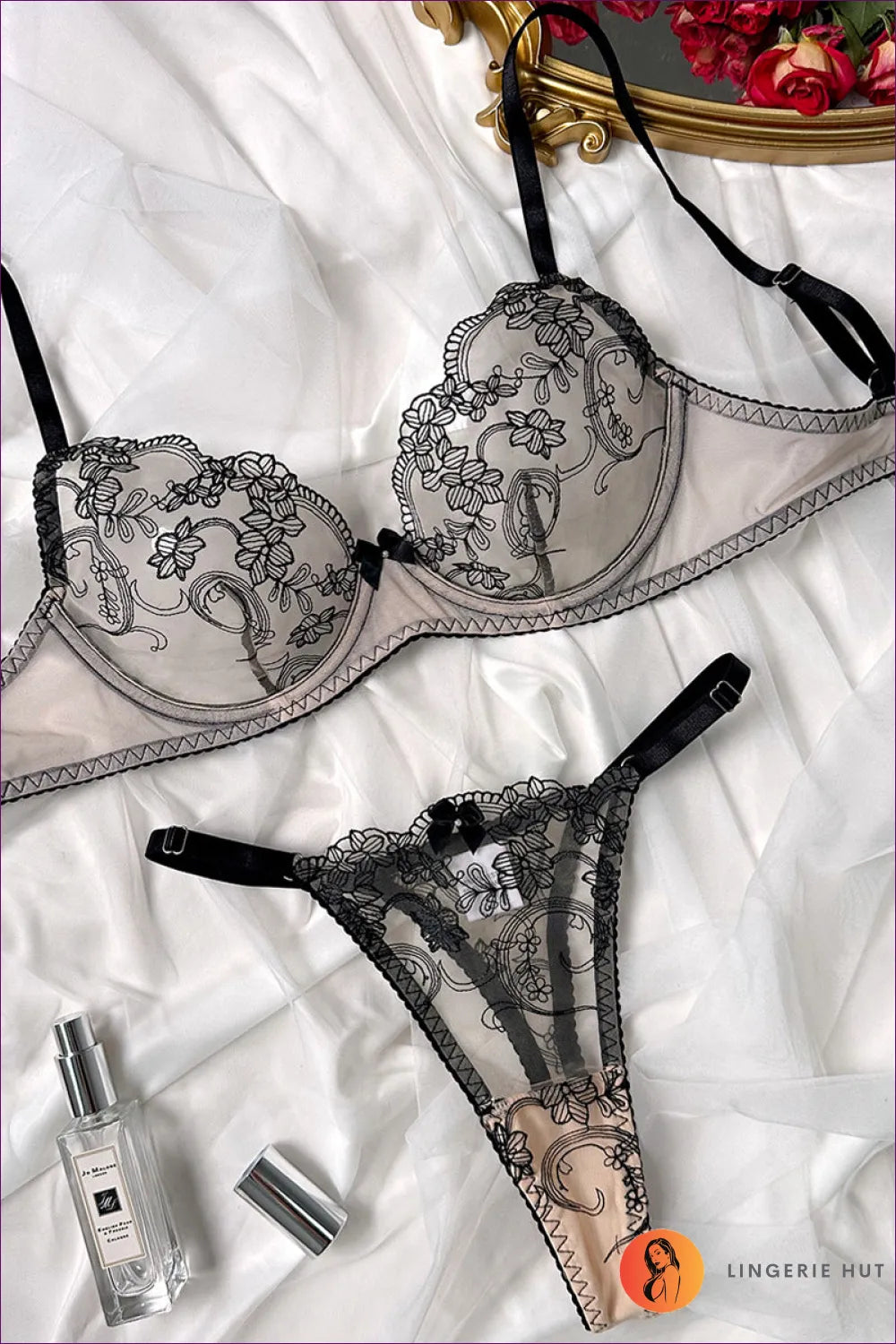 Discover The Perfect Blend Of Elegance And Allure With Our Floral Embroidery Steel Ring Push-up Sexy Underwear
