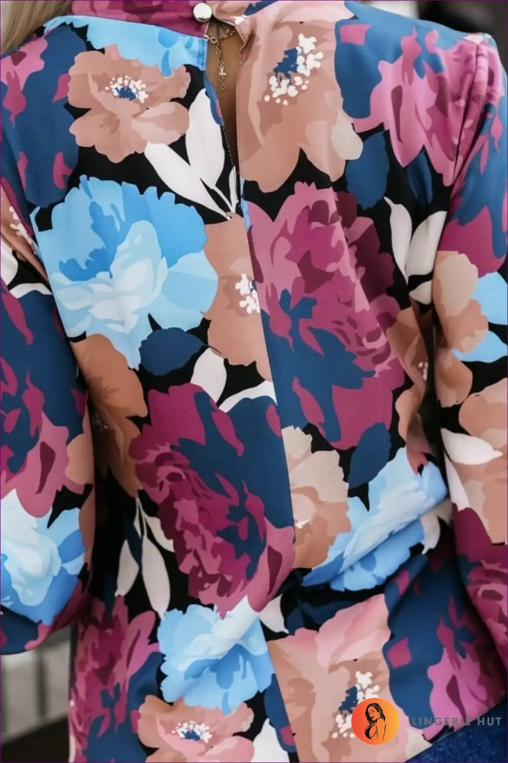 Floral Harmony High-neck Blouse ?? Vibrant Elegance for Blouse, Casual, Everyday, Floral, Glamour