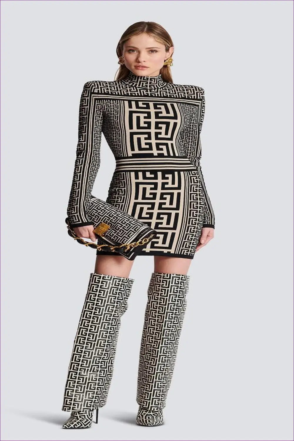 Floral Lace Bodycon Dress - Padded Shoulder Long Sleeve - Elegant • Everyday • Fishnet - Girlsdy