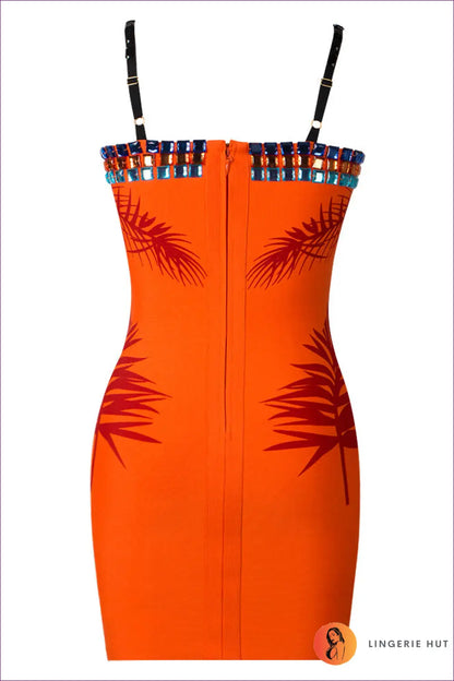 Floral Embellished Bodycon Mini Dress - Xs / Nacarat - Dresses - Clubwear • Glamour - Lingerie Hut