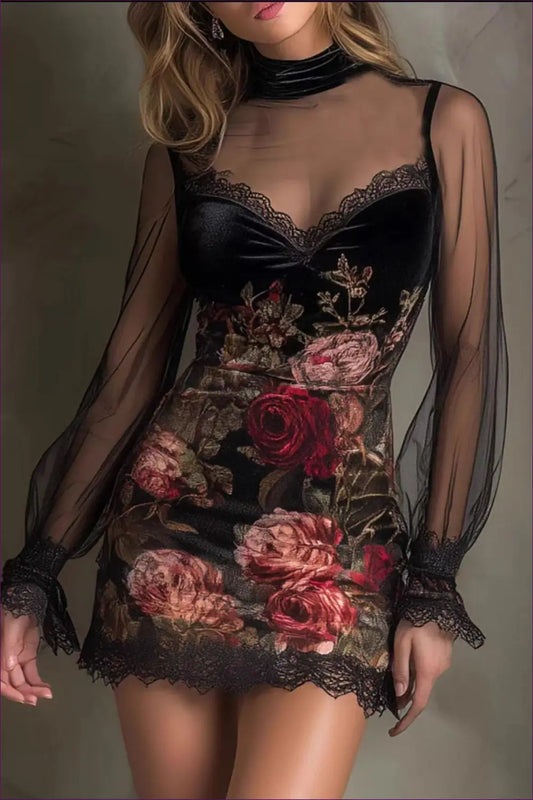 Floral Lace Bodycon Mini Dress - Understated Glamour - Dresses - Lingerie Hut - All Season • Cutout • Date Night