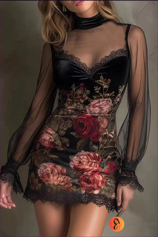 Floral Lace Bodycon Mini Dress - Understated Glamour - s / Multi - Dresses - Lingerie Hut - All Season • Cutout • Date