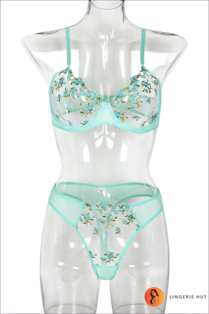 Floral Lace Bra Set - Effortless Everyday Allure - s / Green - Date Night • Glamour - Lingerie Hut