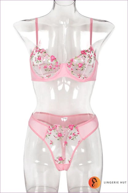 Floral Lace Bra Set - Effortless Everyday Allure - s / Pink - Date Night • Glamour - Lingerie Hut