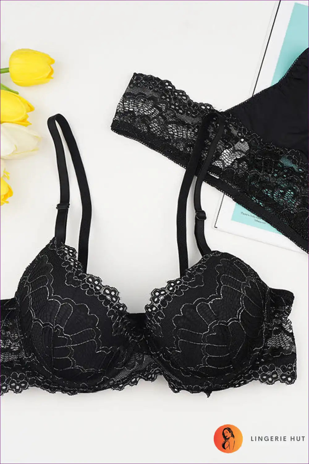 Floral Lace Bra Set with Scalloped Edges - Night-out Glam for Bodycon, Boudoir, Set, Date Night, Evening Wear