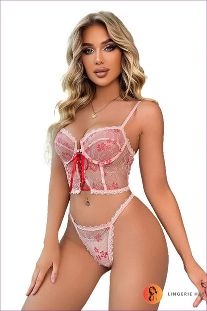 Floral Lace Corset Bra Set - for when Romance Calls - s / Pink - Lingerie - Hut - Boudoir • Cutout • Date Night