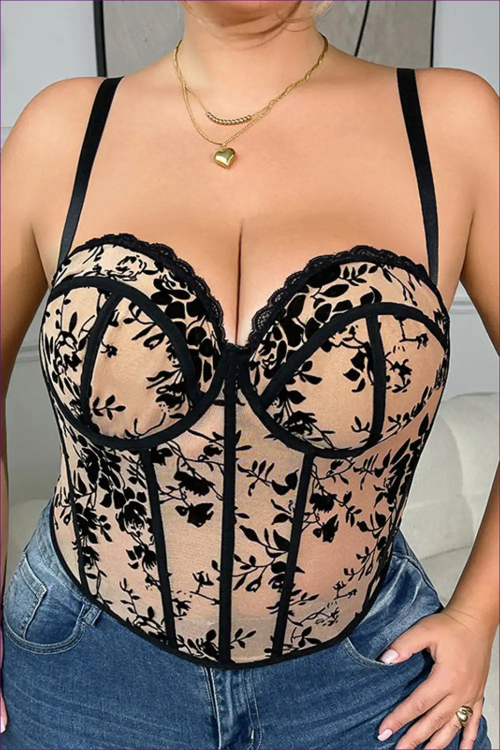 Floral Lace Corset Top with Boning - Statement Evenings for Corset, Date Night, Evening Wear, Floral,