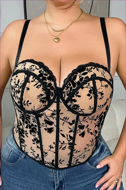 Floral Lace Corset Top with Boning - Statement Evenings for Corset, Date Night, Evening Wear, Floral,