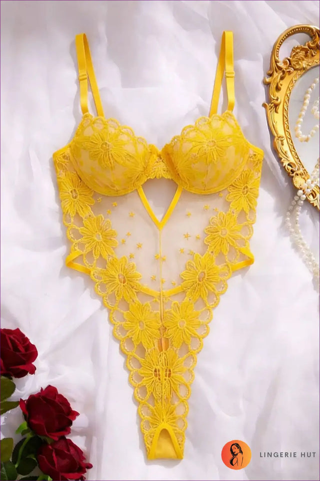 Floral Lace Cut-Out Bodysuit - Sheer Statement Lingerie