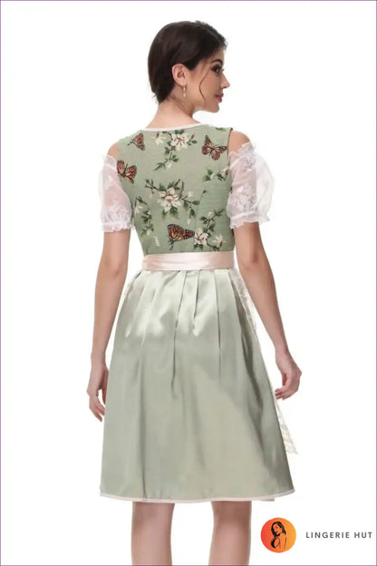 Floral Lace Dirndl Dress - Romantic Bavarian Elegance 🌸 for Costume, Oktoberfest, Retro