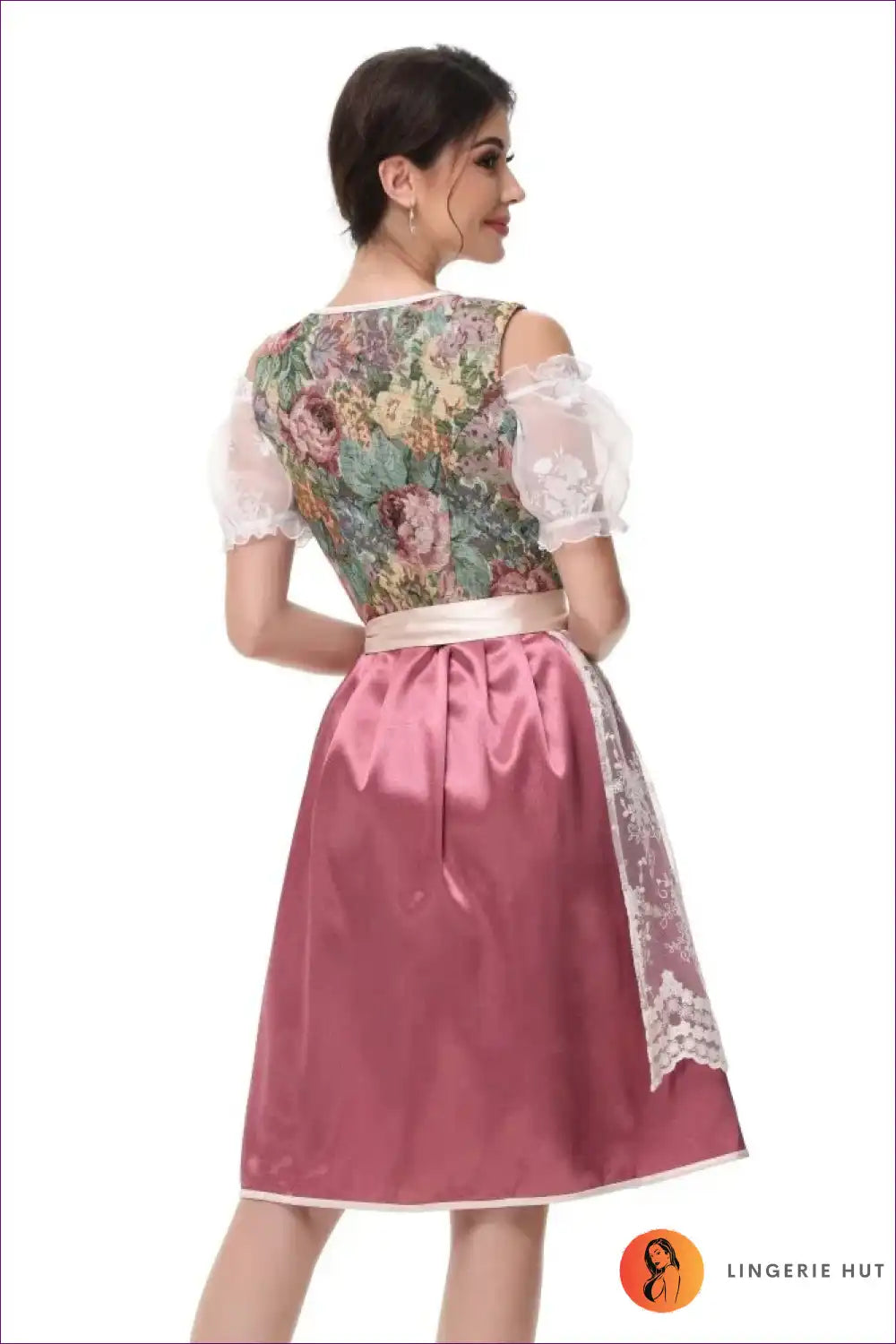 Floral Lace Dirndl Dress - Romantic Bavarian Elegance 🌸 for Costume, Oktoberfest, Retro