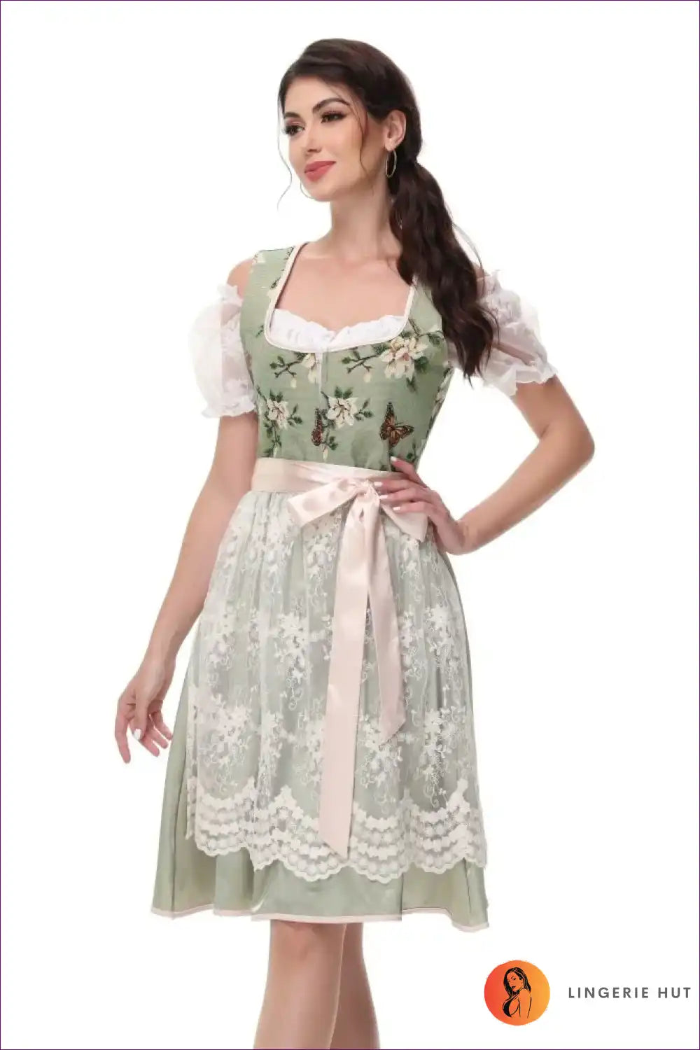 Floral Lace Dirndl Dress - Romantic Bavarian Elegance 🌸 for Costume, Oktoberfest, Retro