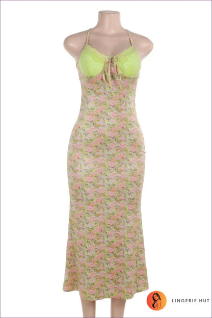 Floral Lace Maxi Dress - Garden Party Ready - s / Green - Dresses - Lingerie Hut - Bodycon • Date Night • Evening Wear