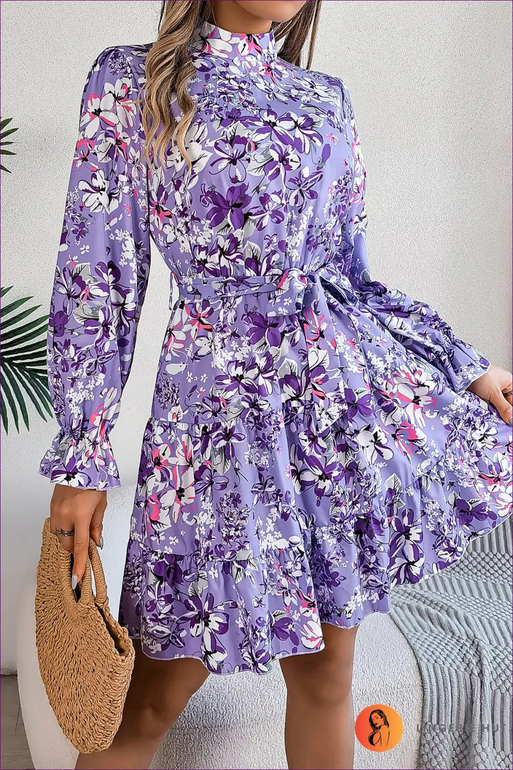 Floral A-line Midi Dress - Understated Elegance - m / Purple - Dresses - Lingerie Hut - Autumn • Casual • Everyday