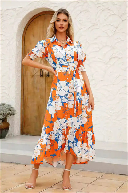 Floral Maxi Dress with Belted Waist - Garden Party Ready - Dresses - Lingerie Hut - A-line • Beachwear • Casual