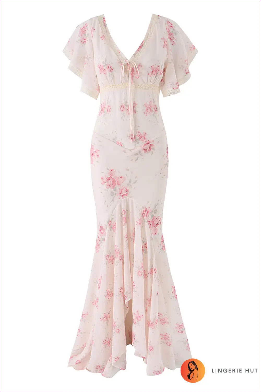 Floral Maxi Dress with Flutter Sleeves - Romantic Getaway - s / Rose-printed - Dresses • Everyday • just in - Lingerie