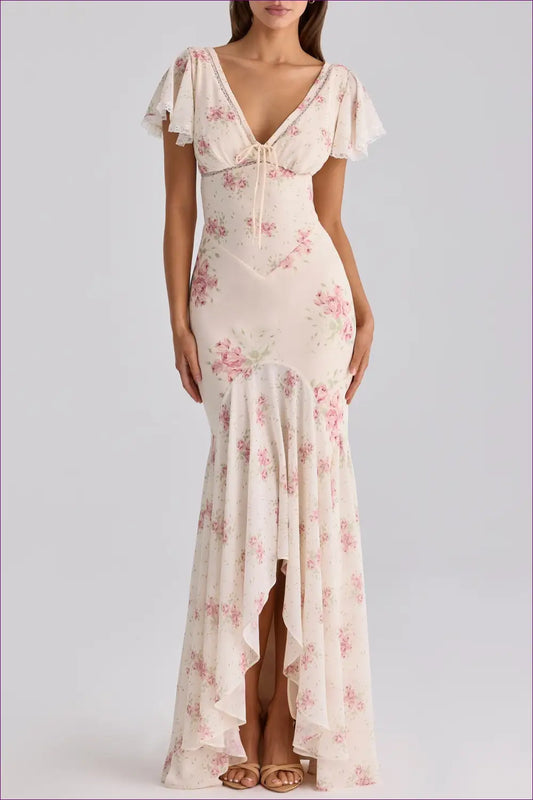 Floral Maxi Dress with Flutter Sleeves - Romantic Getaway - Dresses • Everyday • just in - Lingerie Hut