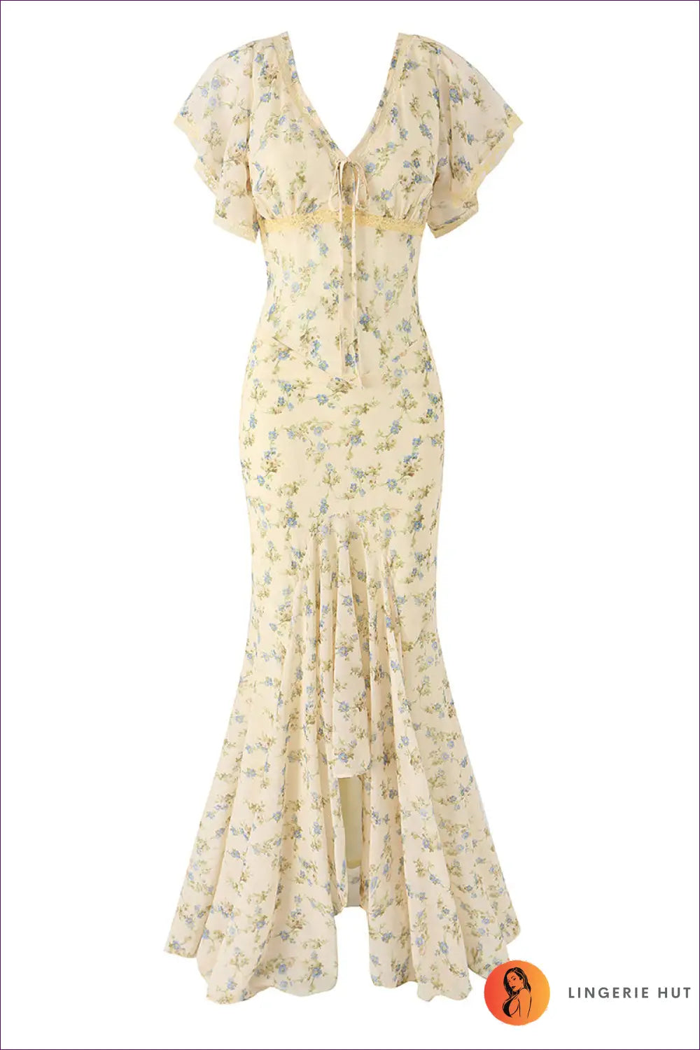 Floral Maxi Dress with Flutter Sleeves - Romantic Getaway - s / Lemon-yellow - Dresses • Everyday • just in - Lingerie