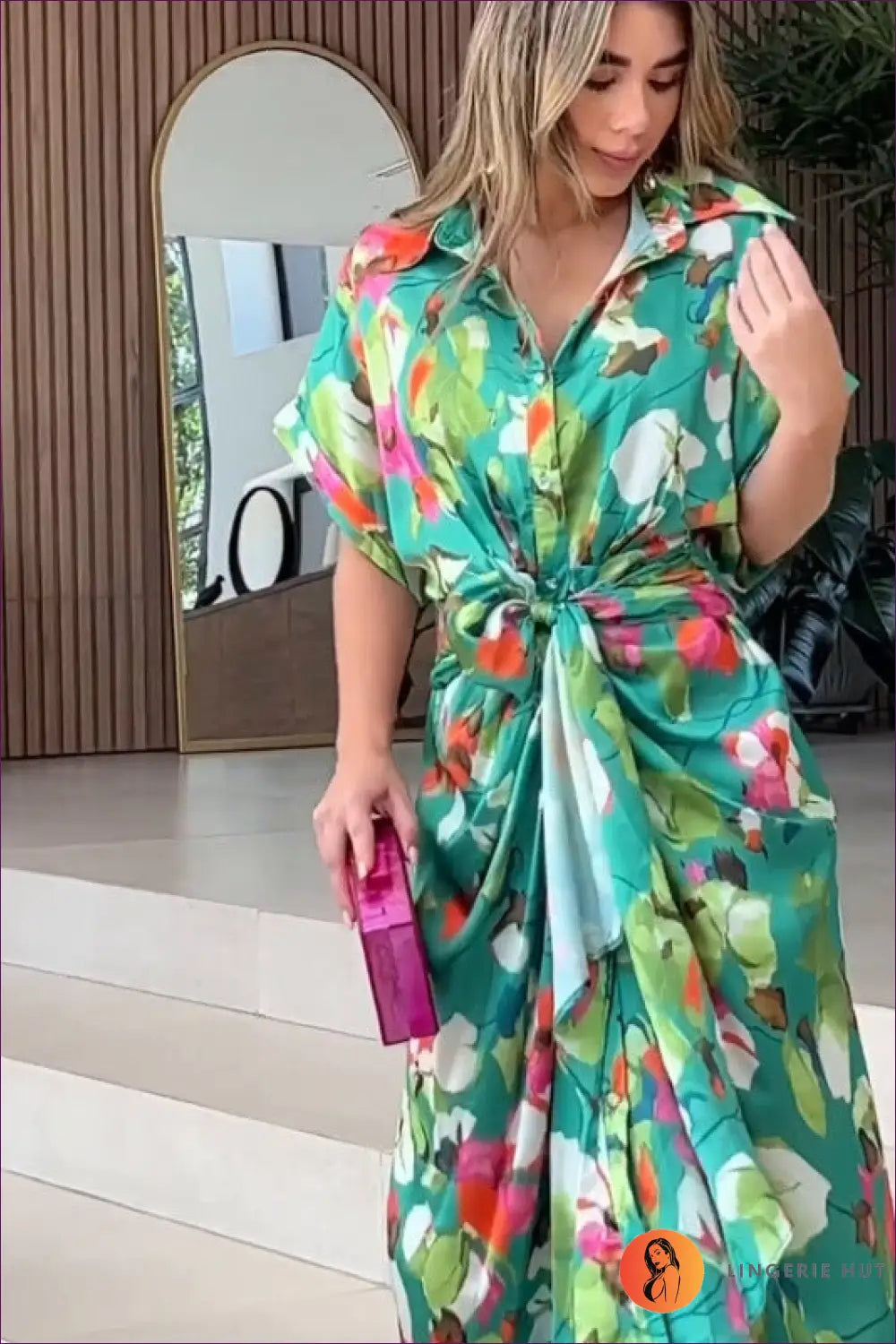 Floral Shirt Dress - Garden Party Ready - Dresses - A-line • Casual • Clothing • Elegant - Lingerie Hut