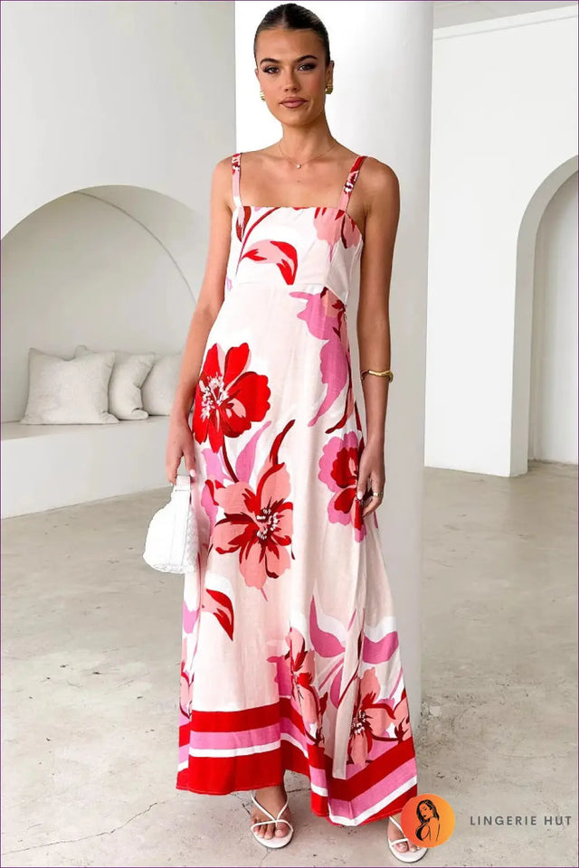 Floral Maxi Dress with Spaghetti Straps - Summer Boho Escape