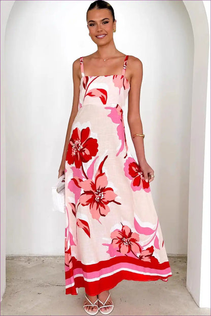 Floral Maxi Dress with Spaghetti Straps - Summer Boho Escape for A-line, Boho, Casual, Everyday,