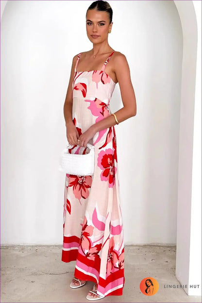 Floral Maxi Dress with Spaghetti Straps - Summer Boho Escape for A-line, Boho, Casual, Everyday,