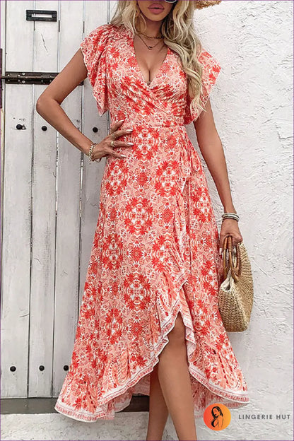 Floral Maxi Dress with Split - Effortless Boho Escape - s / Orange - Dresses - Lingerie Hut - A-line • Casual