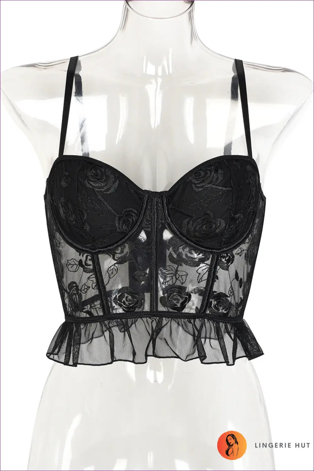 Sultry Siren, Embrace The Floral Embroidery And Delicate Lace! Stand Out With Boning Support Ruffled Finesse.