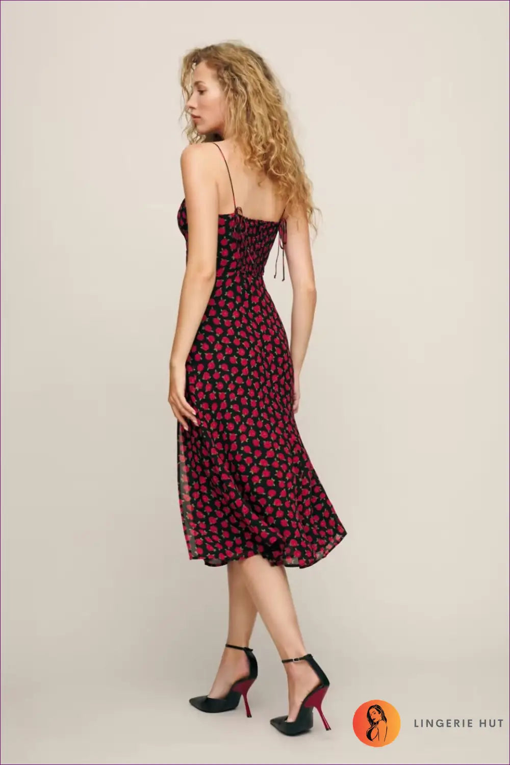 Floral Midi Dress with Backless Detail - Garden Party Ready - Dresses - Lingerie Hut - A-line • Autumn • Backless