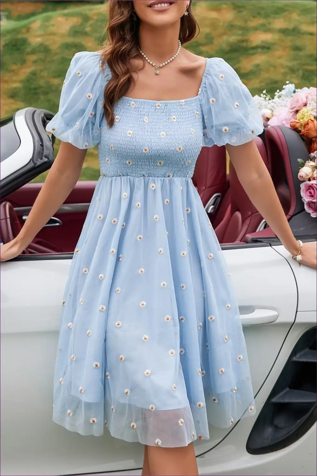 Floral Puff Sleeve Midi Dress - Garden Party Ready