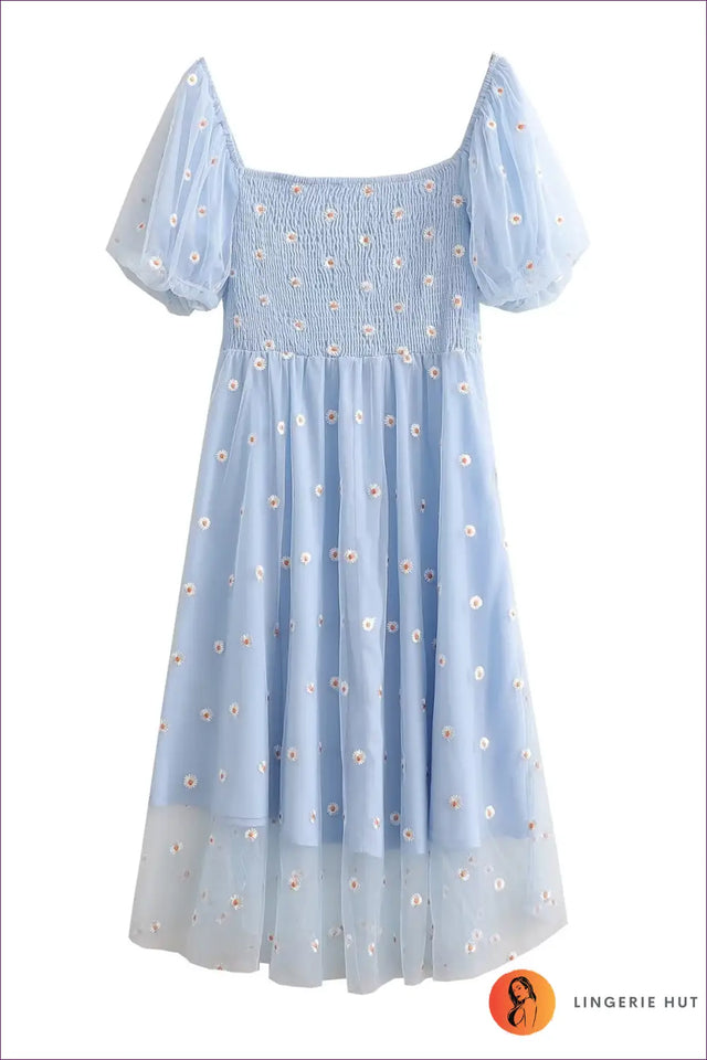 Floral Puff Sleeve Midi Dress - Garden Party Ready