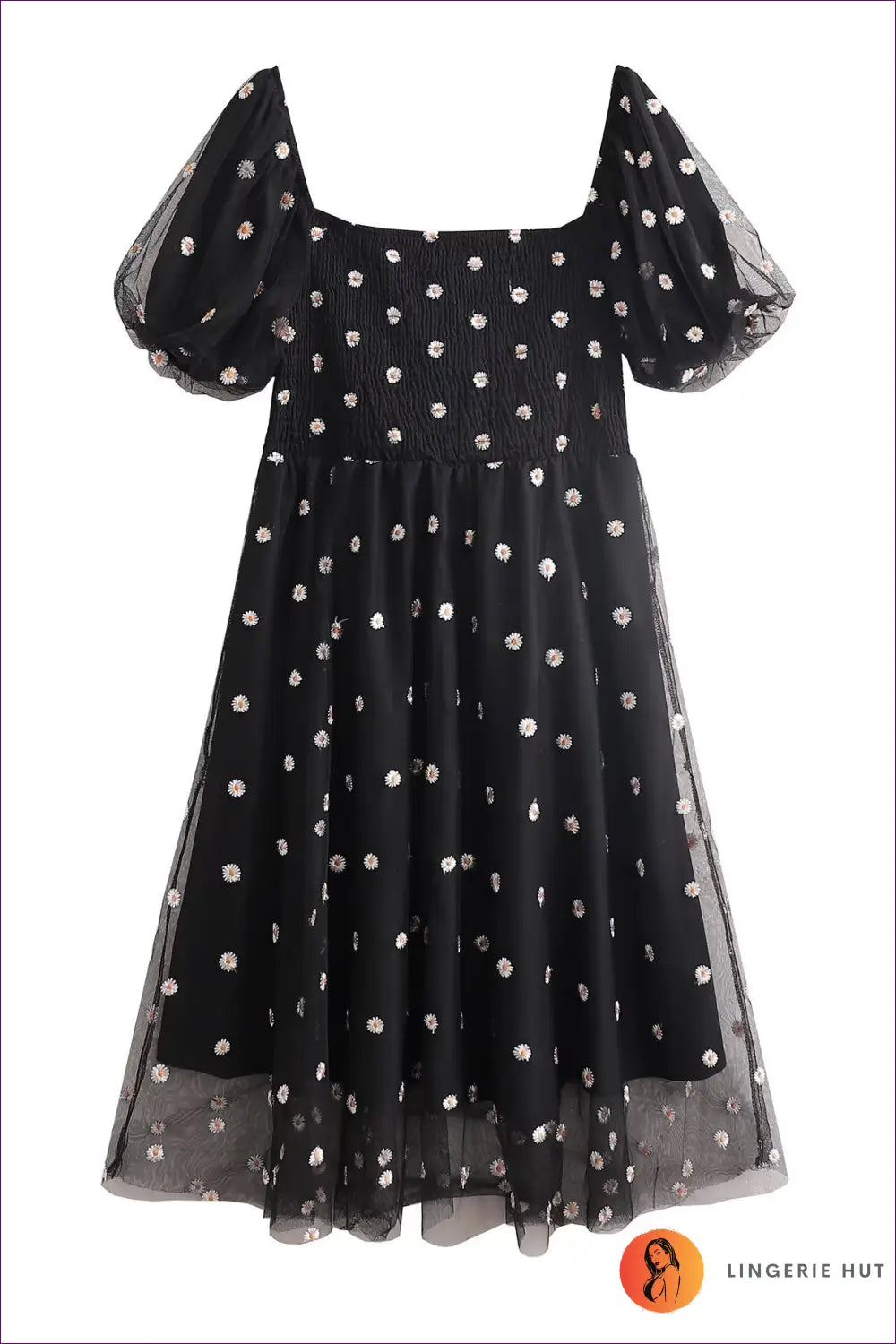 Floral Puff Sleeve Midi Dress - Garden Party Ready - Xs / Black - Dresses - Lingerie Hut - A-line • Boho • Casual