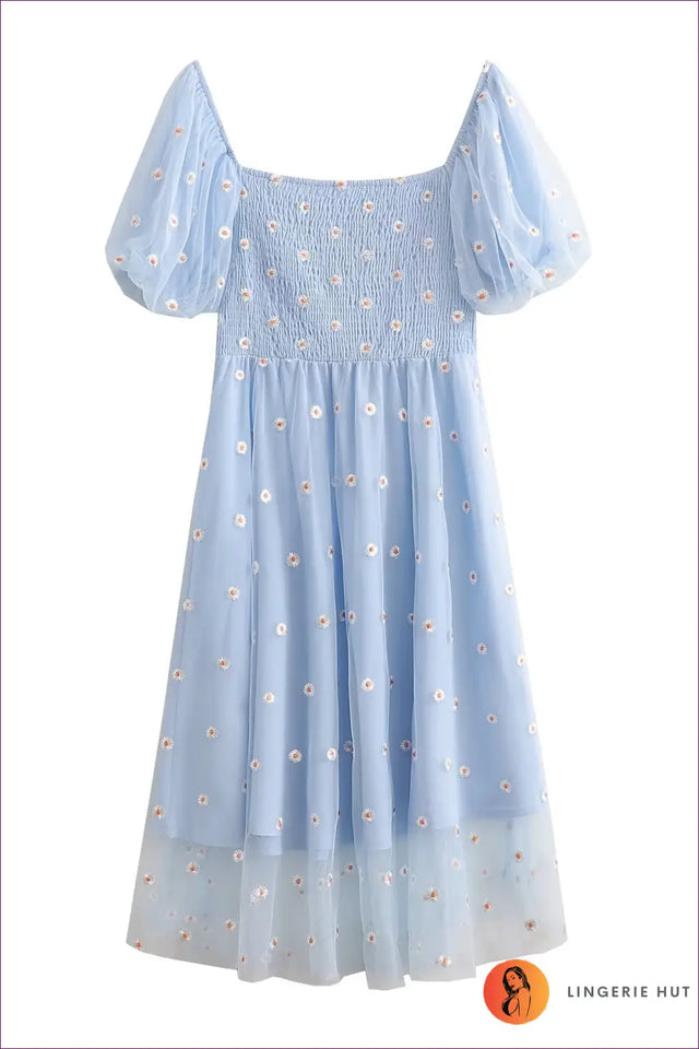 Floral Puff Sleeve Midi Dress - Garden Party Ready