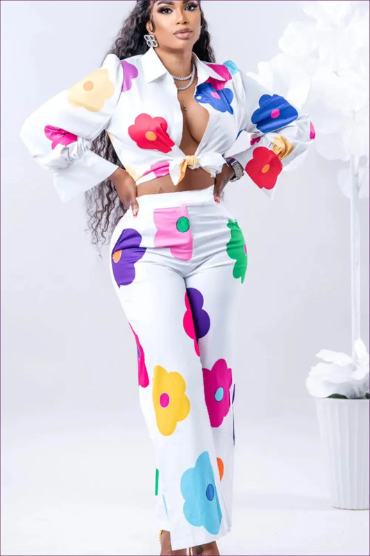 Floral co Ord Blouse & Pants Set - Effortless Elegance - Outfit Sets - Lingerie Hut - Autumn • Casual • Crop