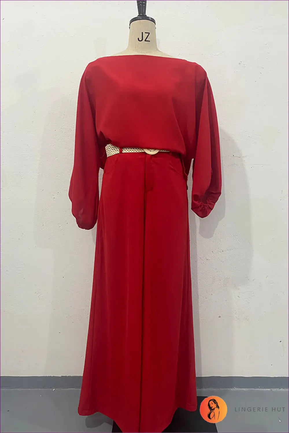 Floral co Ord Set with Batwing Top - Effortless Elegance - s / Red - Outfit Sets - Lingerie Hut - Autumn • Casual