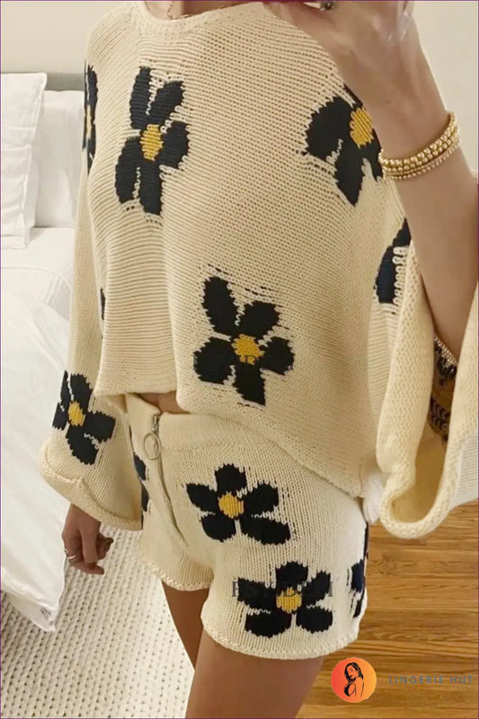 Floral co Ord Set with Crew Neck - Effortless Spring Energy - Clothing - Lingerie Hut - Autumn • Casual • Everyday