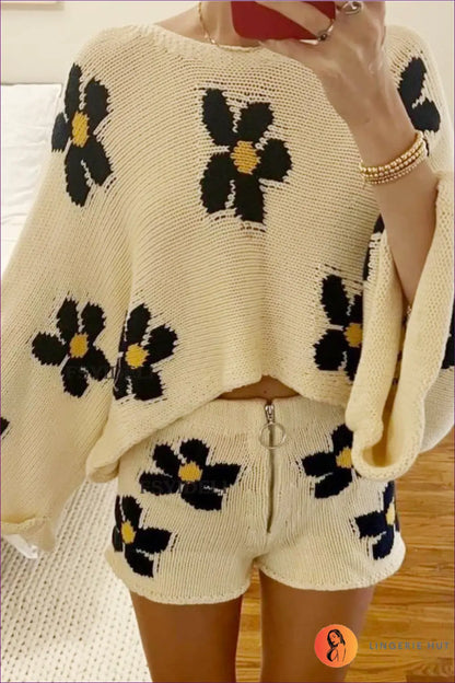 Floral co Ord Set with Crew Neck - Effortless Spring Energy - s / Multi - Clothing - Lingerie Hut - Autumn • Casual