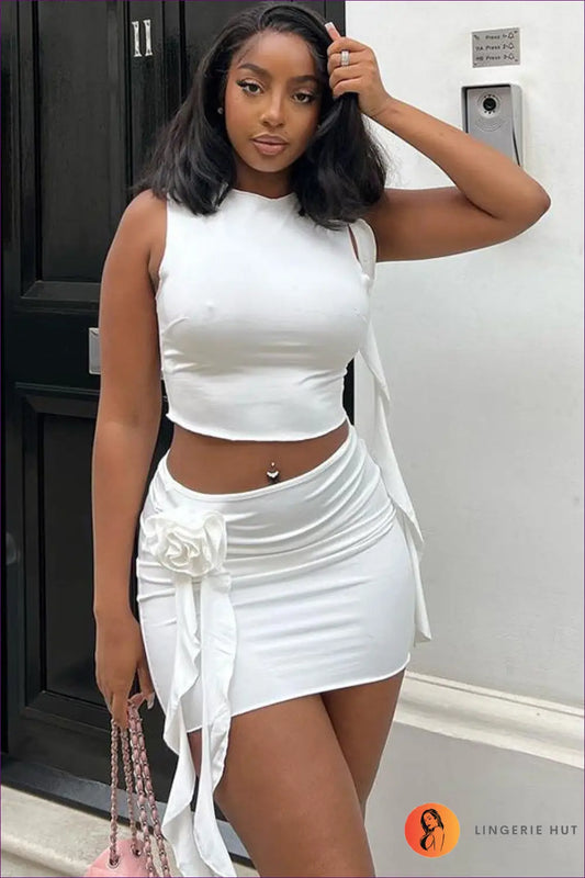 Floral Co-ord Set with Ruffle Skirt - Effortless Summer Elegance - s / White - co Ord - Clothing - Lingerie Hut - Boho