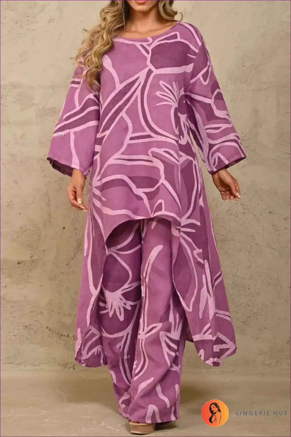 Floral Co-ord Set with Wide-leg Pants - Effortless Elegance - co Ord - Loungewear - Lingerie Hut - Boho • Casual