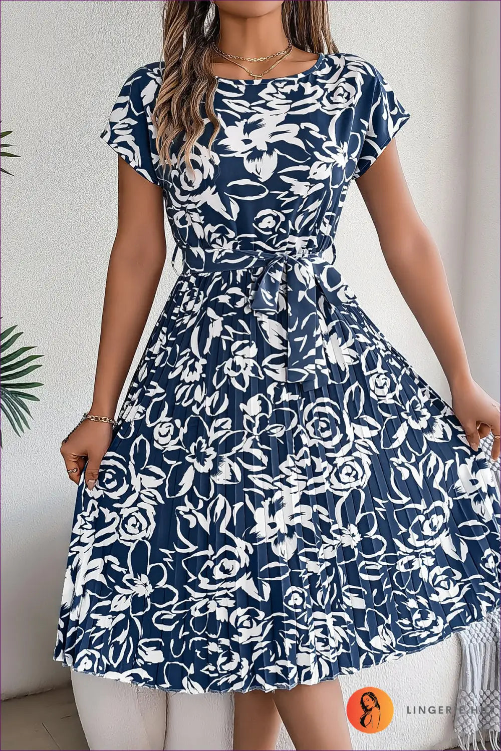 Floral Pleated Midi Dress - Garden Party Ready - s / Blue - Dresses - Lingerie Hut - A-line • Casual • Chiffon