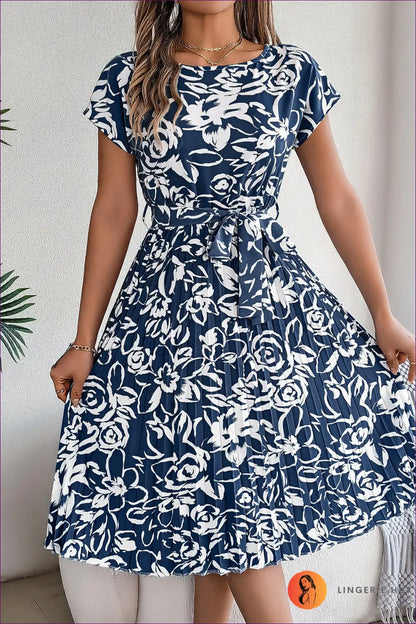 Floral Pleated Midi Dress - Garden Party Ready - s / Blue - Dresses - Lingerie Hut - A-line • Casual • Chiffon