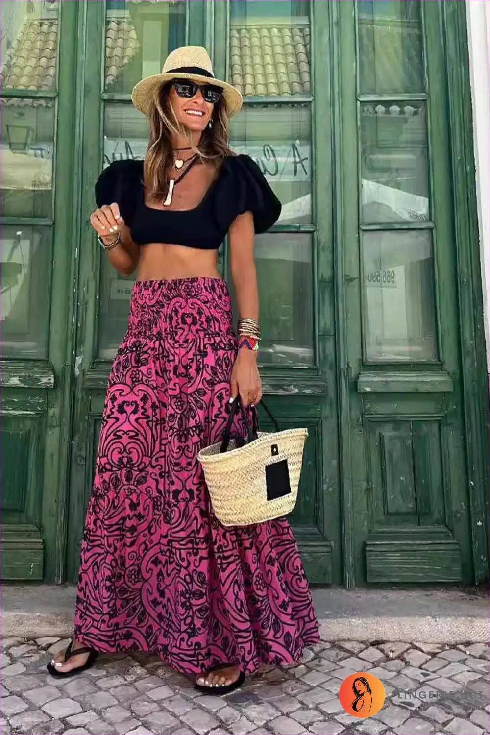 Floral Print Maxi Skirt with Tiered Hem - Boho Vacation Mood for All Season, Boho, Casual, Floral,