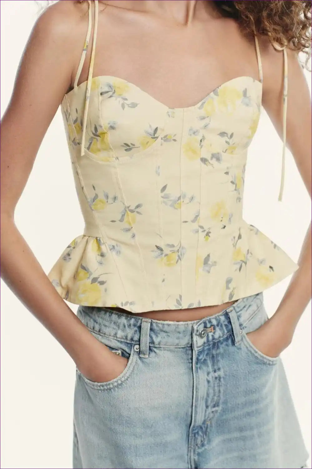 Floral Print Peplum Corset Top with Sweetheart Neckline - Summer Romance for Casual, Corset, Crop, Floral,