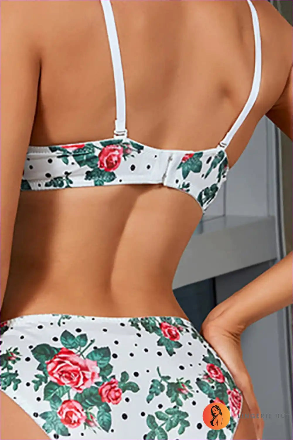 Floral Print Push-up Bra Set with Polka Dot Detail - Fresh Femininity for Set, Everyday, Floral, just In,