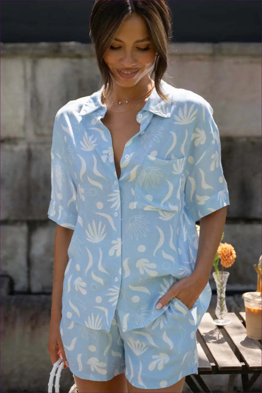 Floral Print Shirt and Shorts Set with Pockets - Laidback Summer for Casual, co Ord, Everyday, Floral,