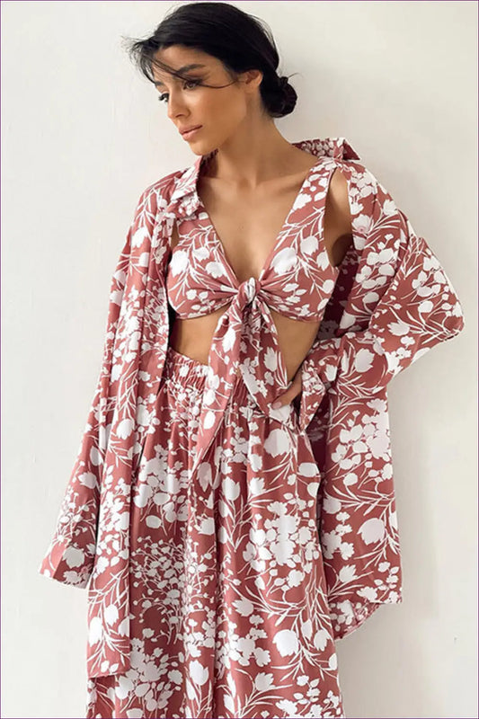 Experience Ultimate Comfort And Style With Our Floral Printed Three Piece Pyjama Set. Stay Cozy Chic In This