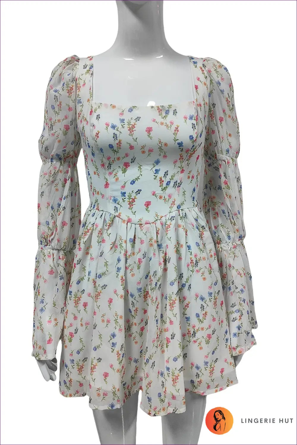 Floral Puff Sleeve Mini Dress - Garden Party Ready - s / White - Dresses - Lingerie Hut - A-line • Boho • Casual