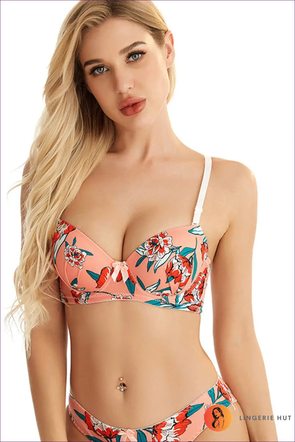 Floral Push-up Bra Set - Confidence Without Compromise - s / Orange - Lingerie - Hut - All Season • Boudoir • Cutout