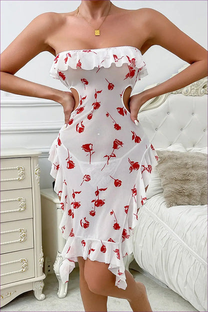 Floral Ruffled Nightdress with Mesh Cut-outs - Summer Evenings Sorted - Lingerie Hut - Casual • Cutout • Loungewear